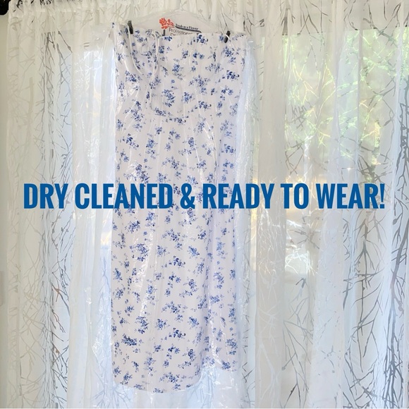 Reformation christen white blue Floral Print square neck tie straps Midi Dress - Picture 11 of 15